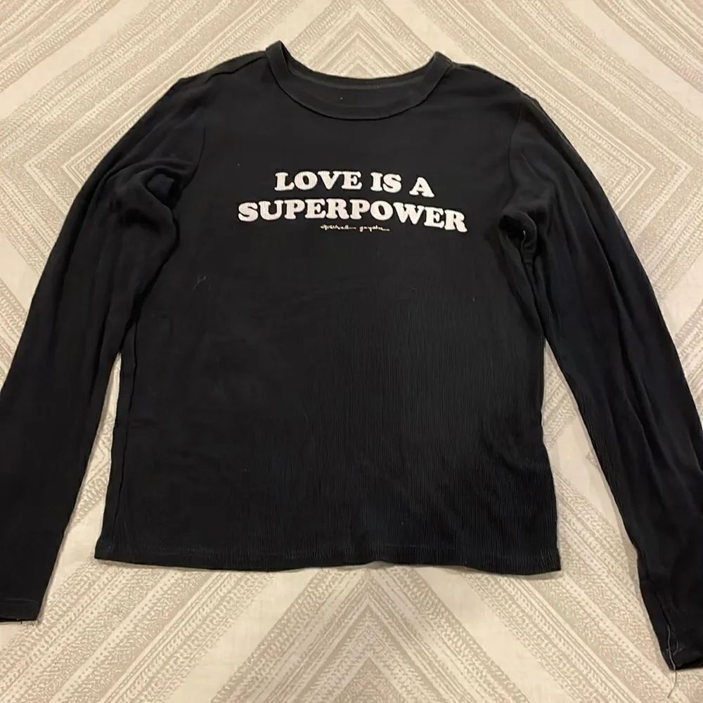 Spiritual Gangster Girls Ribbed Black ‘Love is a Superpower’ Black L/S Top